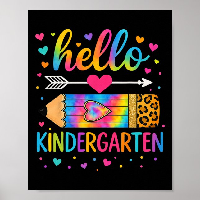 Back To School Hello Kindergarten Leopard Tie Dye  Poster (Front)