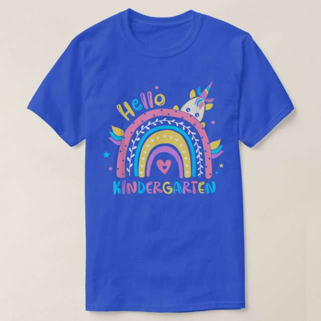 Back To School Hello Kindergarten Rainbow Unicorn  T-Shirt (Design Front)