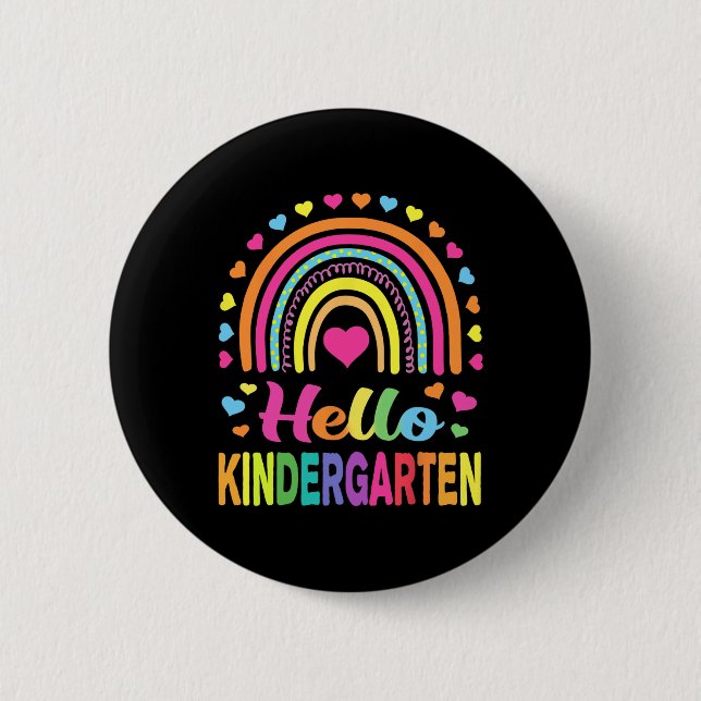 Back to School Hello Kindergarten Squad Teachers W 2 Inch Round Button (Front)