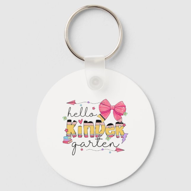 Back To School Hello Kindergarten Teacher Coquette Keychain (Front)