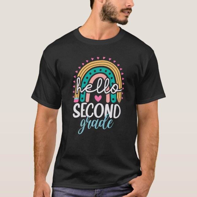 Back To School Hello Second Grade Rainbow 2nd Grad T-Shirt (Front)
