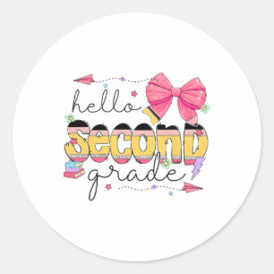 Back To School Hello Second Grade Teacher Coquette Classic Round Sticker
