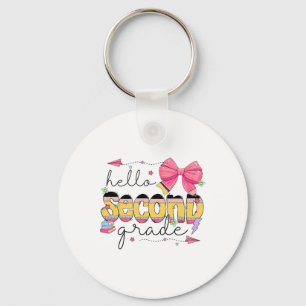 Back To School Hello Second Grade Teacher Coquette Keychain