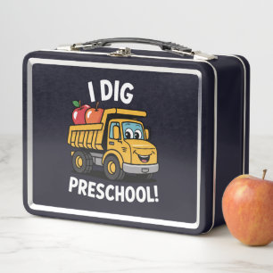 Back to School I Dig Preschool Dump Truck Metal Lunch Box