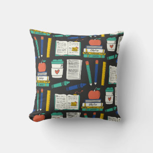 Back-to-School Illustrated Pattern Throw Pillow