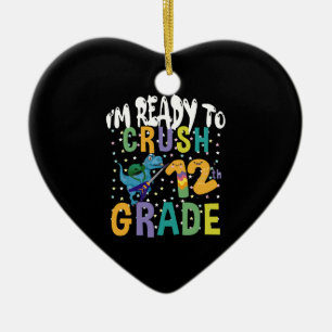 Back To School I'm Ready To Crush 12th Grade Dino Ceramic Ornament