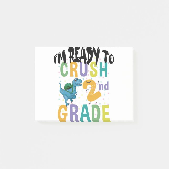 Back To School I'm Ready To Crush 2nd Grade Dino Post-it Notes (Front)