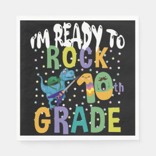 Back To School I'm Ready To Rock 10th Grade Dino Napkin