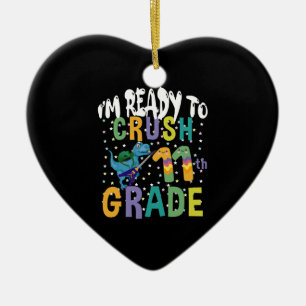 Back To School I'm Ready To Rock 11th Grade Dino Ceramic Ornament