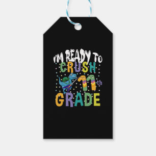 Back To School I'm Ready To Rock 11th Grade Dino Gift Tags