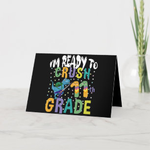 Back To School I'm Ready To Rock 11th Grade Dino Thank You Card