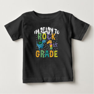 Back To School I'm Ready To Rock 1st Grade Dino Baby T-Shirt