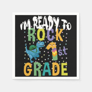Back To School I'm Ready To Rock 1st Grade Dino Napkin