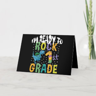 Back To School I'm Ready To Rock 1st Grade Dino Thank You Card