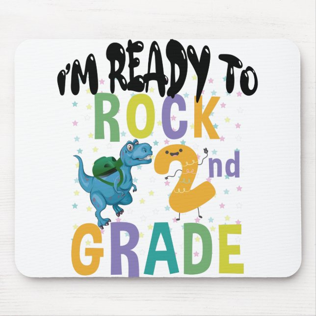 Back To School I'm Ready To Rock 2nd Grade Dino Mouse Pad (Front)