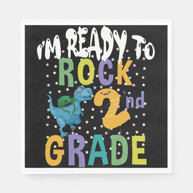 Back To School I'm Ready To Rock 2nd Grade Dino Napkin (Front)