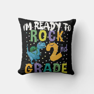 Back To School I'm Ready To Rock 2nd Grade Dino Throw Pillow