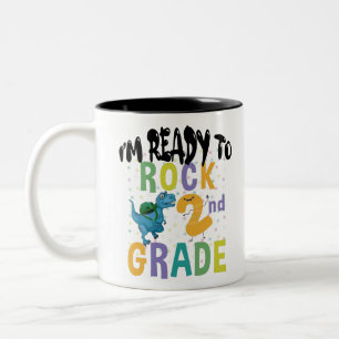 Back To School I'm Ready To Rock 2nd Grade Dino Two-Tone Coffee Mug