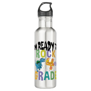 Back To School I'm Ready To Rock 4th Grade Dino 710 Ml Water Bottle
