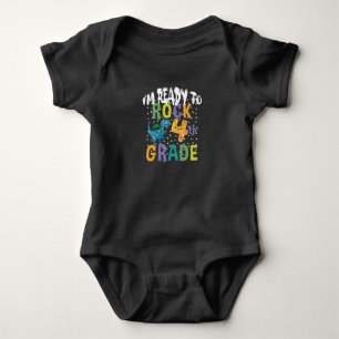Back To School I'm Ready To Rock 4th Grade Dino Baby Bodysuit