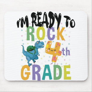Back To School I'm Ready To Rock 4th Grade Dino Mouse Pad