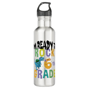 Back To School I'm Ready To Rock 6th Grade Dino 710 Ml Water Bottle