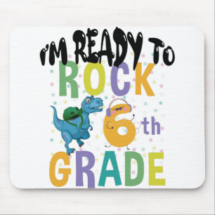 Back To School I'm Ready To Rock 6th Grade Dino Mouse Pad