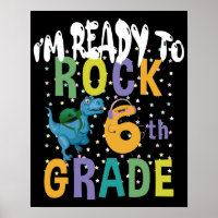 Back To School I'm Ready To Rock 6th Grade Dino