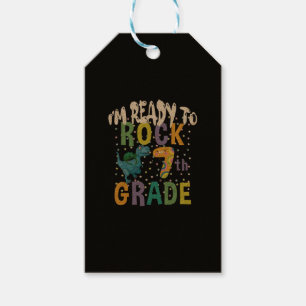 Back To School I'm Ready To Rock 7th Grade Dino Gift Tags