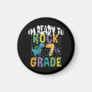 Back To School I'm Ready To Rock 7th Grade Dino Magnet