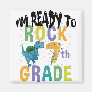 Back To School I'm Ready To Rock 7th Grade Dino Magnet
