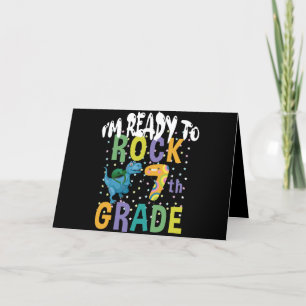 Back To School I'm Ready To Rock 7th Grade Dino Thank You Card