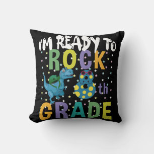 Back To School I'm Ready To Rock 8th Grade Dino Throw Pillow