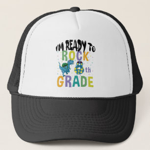 Back To School I'm Ready To Rock 8th Grade Dino Trucker Hat