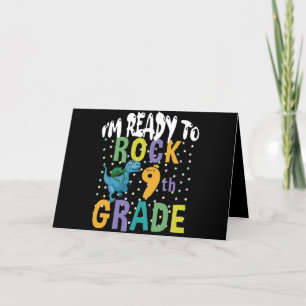 Back To School I'm Ready To Rock 9th Grade Dino Thank You Card