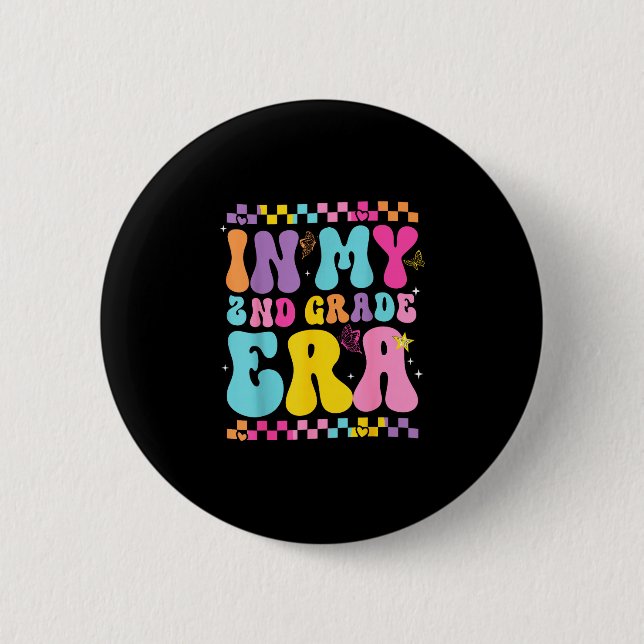 Back to school in 2nd second grade era butterfly 2 inch round button (Front)