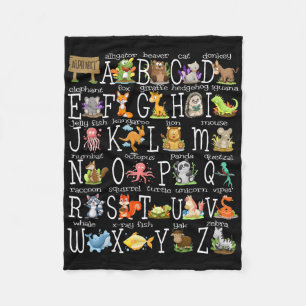 Back To School Kids Cute Animals A-z Alphabet Abcs Fleece Blanket