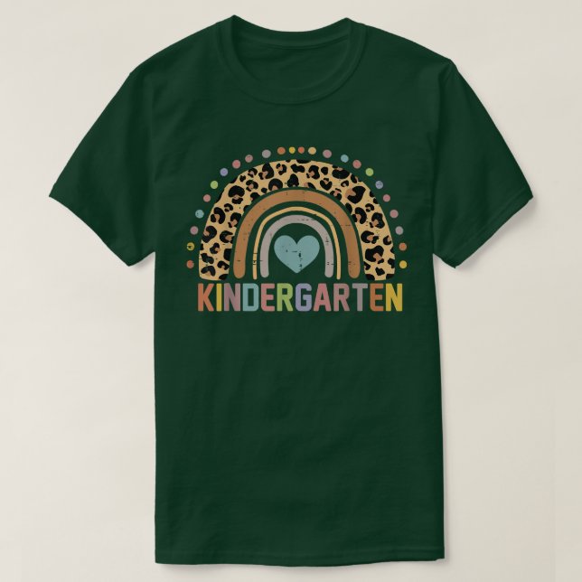 Back To School Kindergarten Rainbow Leopard Teache T-Shirt (Design Front)