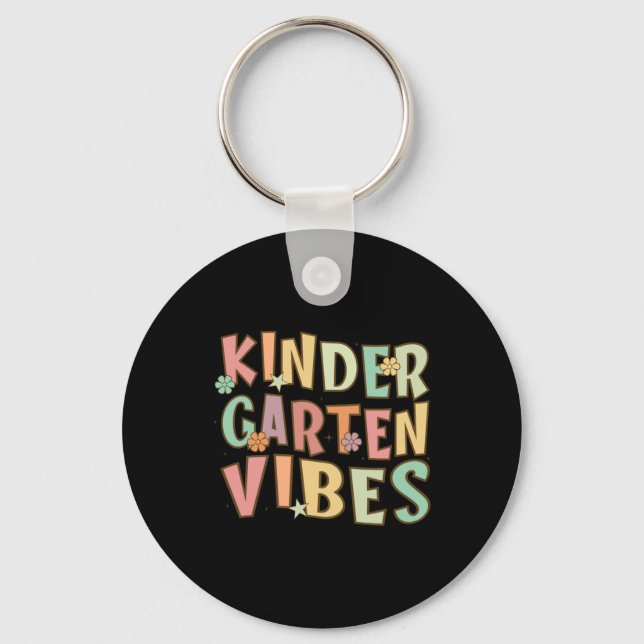 Back To School Kindergarten Vibes Retro Teacher Keychain (Front)