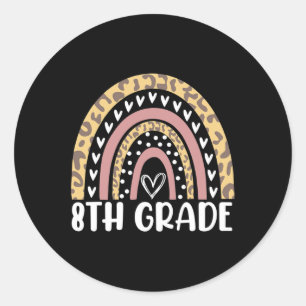 Back To School Leopard Rainbow 8th Grade Teachers  Classic Round Sticker