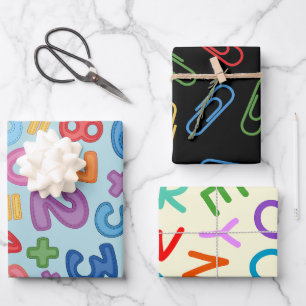 Back to school letters and  numbers set of 3  wrapping paper sheet