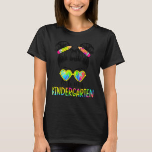 Back To School Little Miss Kindergarten Messy Bun  T-Shirt