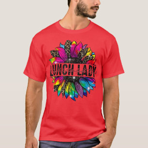 Back To School Lunch Lady Sunflower Leopard Tie Dy T-Shirt