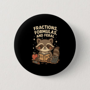 Back To School Math Teacher Raccoon Fractions Form 2 Inch Round Button