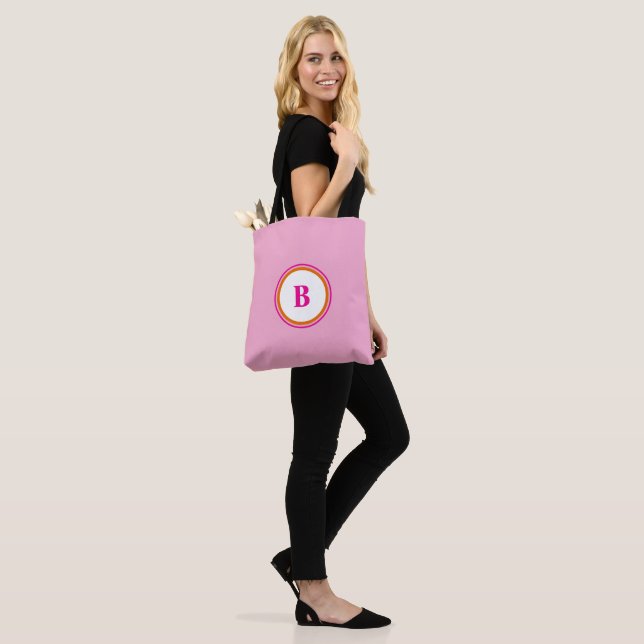 BACK TO SCHOOL modern initial monogram pink orange Tote Bag (On Model)