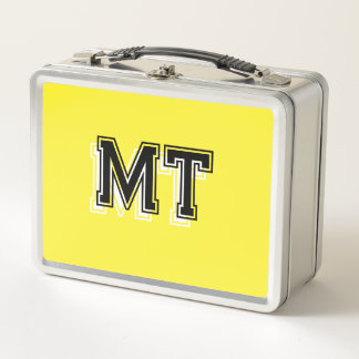 Back to School Monogrammed Initial Yellow Metal Lunch Box