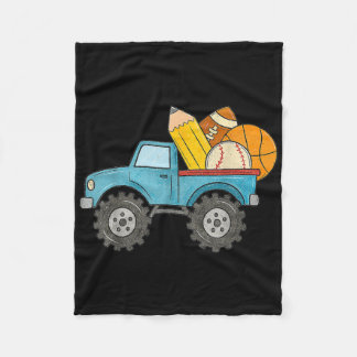 Back To School Monster Truck Baseball Football Bas Fleece Blanket