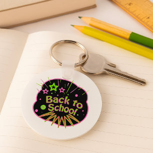 Back to School Neon Pop Art Bright Classroom Keychain
