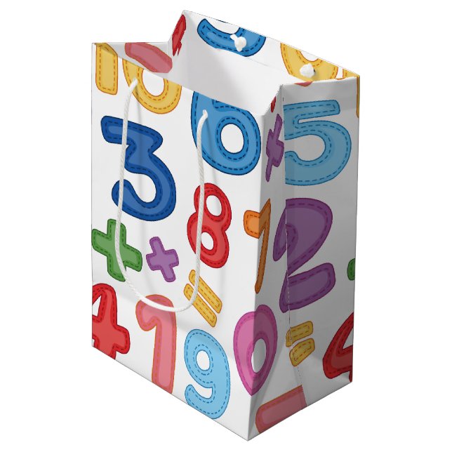 Back to school numbers in white background medium gift bag (Front Angled)