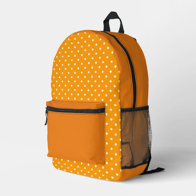 Back To School Orange White Polka Dots  Printed Backpack (Back Corner Right)